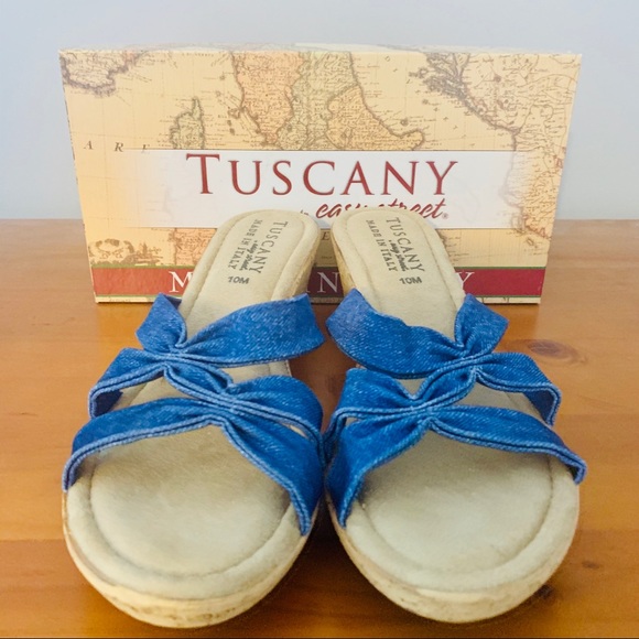Tuscany by Easy Street Lauria Jeans Wedge Sandals - Picture 2 of 6